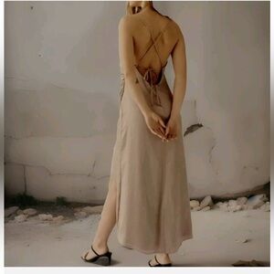 Free People Cowl Neck Slip Maxi Dress Satin Champagne Wedding Guest Formal